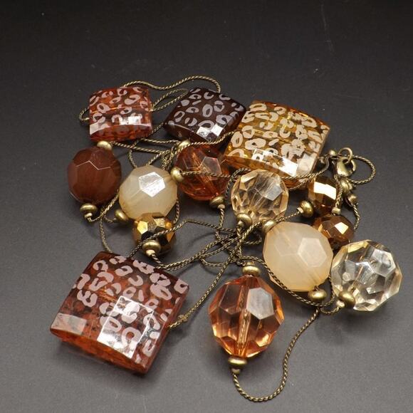 Brown Topaz Long Lucite Art Bead Necklace, 60" Length, Metal Chain - Picture 13 of 13